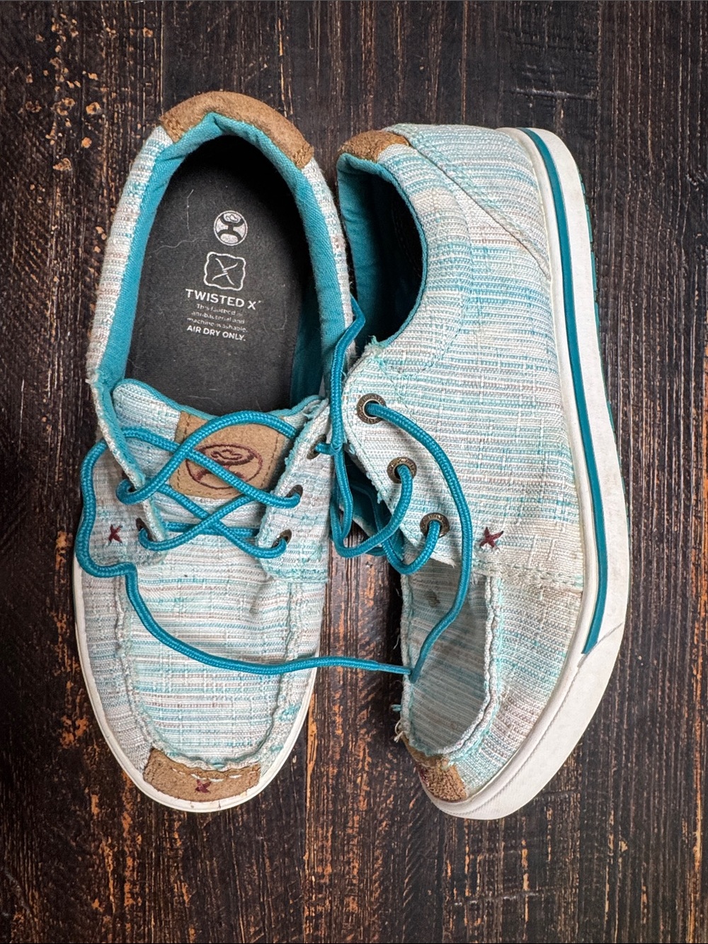 Twisted X Men's Light Blue Canvas Boat Shoes with Teal Accents